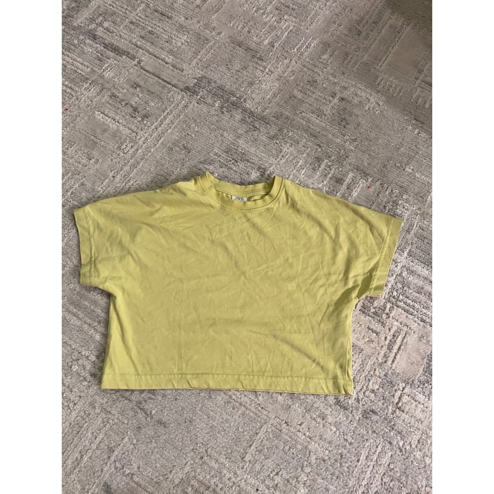 Zara Girls Top T-Shirt Cropped‎ Chartreuse Green Short Sleeve Casual size 9-10